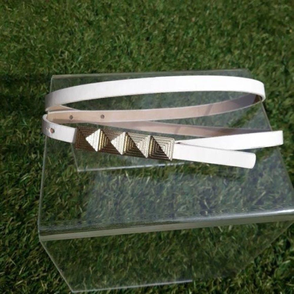 Vintage Cincher Belt Thin 1/4 Inch White Gold Metal‎ 3D Accent Size 8